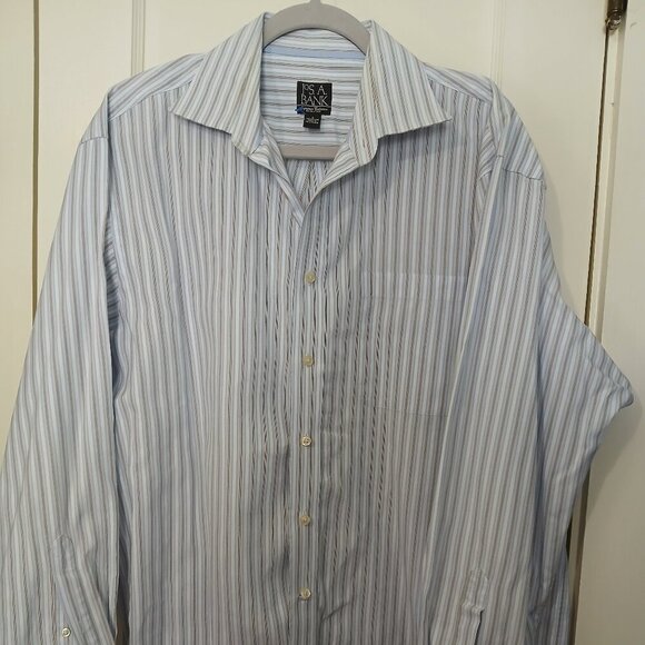 JoS A BANKS LONG SLEEVE BUTTON DOWN TAN AND BLUE MENS XL - Picture 1 of 3